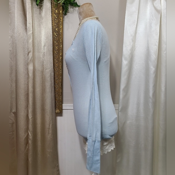 ♡ Y2K ♡ Abercrombie & Fitch Baby Blue Button Down Henley Babydoll Top - Picture 7 of 12